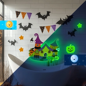 Glow in the dark Halloween wall stickers set with day and night comparison effect