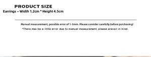 Detailed size chart for pearl earrings showing width 1.2cm and height 4.5cm specifications