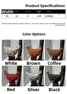 Size chart for retro PU leather dumpling bag with dimensions and six color options