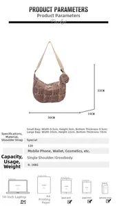 Detailed size specifications for red floral tote bag with circular coin purse attachment