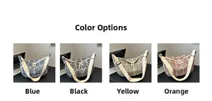 Canvas dumpling bags in blue, black, yellow, and orange with adjustable cream straps