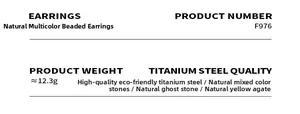 Detailed technical specifications for gold-plated titanium earrings with natural gemstones