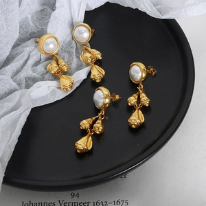 French baroque pearl earrings with gold roses and 18k gold plating for elegant women
