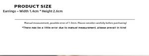 Detailed size chart showing dimensions of 1.4cm x 2.6cm for these pearl earrings