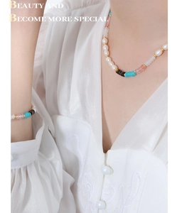 Ensemble collier et bracelet en perles d'eau douce avec perles d'oeil de tigre