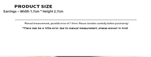 Size chart showing earrings dimensions with 1.7cm width and 2.7cm height measurements