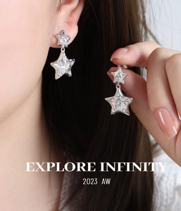Detailed close-up of star-shaped pendant earrings with sparkling Czech zircon inlay