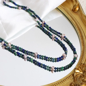 Lapis lazuli and freshwater pearl layered necklace with faceted stones and pearls