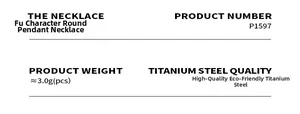 Detail showing eco-friendly titanium steel material specs for the Fu character necklace