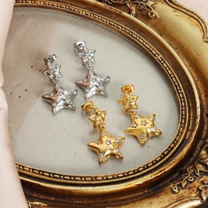 Vintage 18K gold and silver plated star drop earrings with Czech crystals in frame