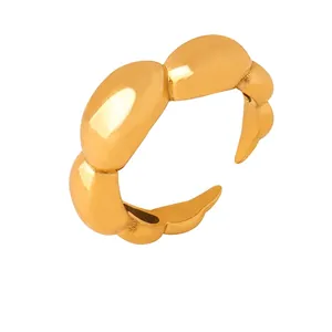 Chunky Bubbly Adjustable Ring 18K Gold Plated Titanium Steel Punk Hip Hop Minimalist Open Finger Ring For Women