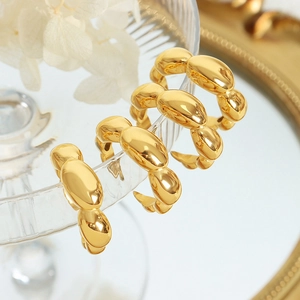 Three-piece gold-plated chunky C-shaped hoop earrings with a polished bean design