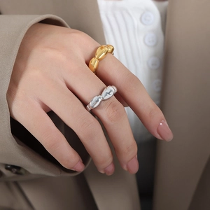 Minimalist punk titanium steel bubble ring set in 18k gold and silver finish for women