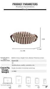 Detailed size specifications and capacity guide for striped crossbody waist bag