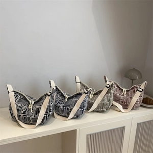 Large canvas crossbody dumpling bag set with abstract prints for daily school and commute