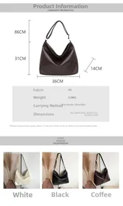 Detailed size guide and specifications for large capacity leather tote bag with measurements