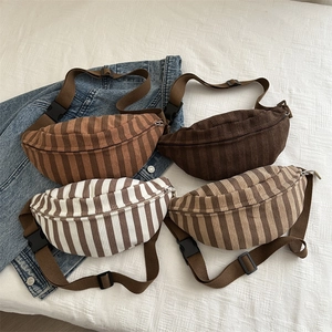Corduroy striped crossbody chest bags in diverse colors with adjustable nylon straps
