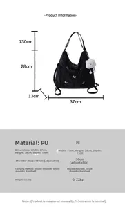 Size chart and technical specifications for the black PU leather multiway tote bag