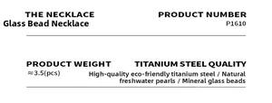 Detailed specs of titanium steel necklace with freshwater pearls and glass beads