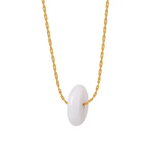 Collier Pendentif en Jade Hetian en Acier Titane Plaqué Or 18K Style Chinois Vintage Boucle de la Paix Bijoux pour Femmes