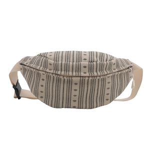 Chique gestreepte heuptas in beige en zwart met verstelbare riem en getextureerde stof