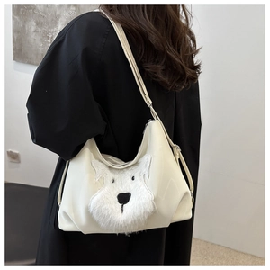 Sac fourre-tout blanc avec chiot en peluche 3D et cuir synthétique pour femmes