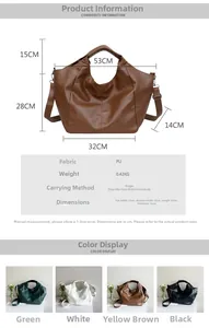Detailed size chart for large tote bag with dimensions in CM and color options