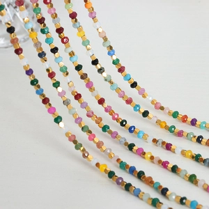 Rainbow natural tourmaline beaded necklace with gold titanium steel spacers