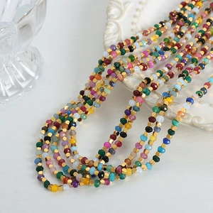Multicolor faceted stone beaded layered necklace with golden hexagonal metal accents