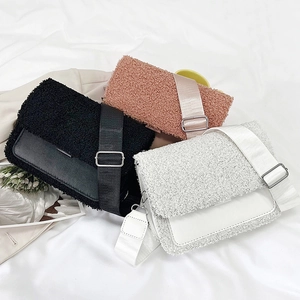 Chic sherpa fleece crossbody bags in black, pink and white with adjustable straps