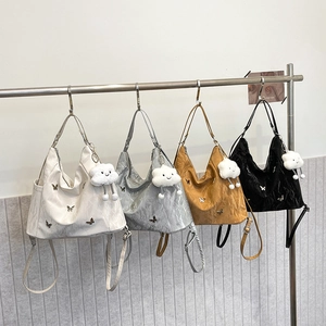 Women's Pleated PU Leather Tote Bag Butterfly Decoration Multi-purpose Shoulder Bag Crossbody Backpack For Casual Commute