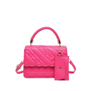 Retro fuchsia square handbag with fashion embossing and matching coin purse detail