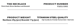 Detailed specifications of titanium steel chain necklace and bracelet with weight info