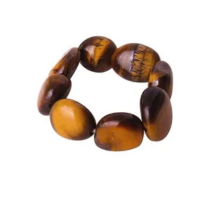 Bague En Perles D'oeil De Tigre Acier Au Titane Élastique Ajustable Luxe Français Vintage Bijoux Géométriques Pour Femmes