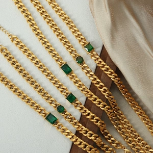Baroque emerald zircon gold Cuban link necklaces and bracelets set in vintage style