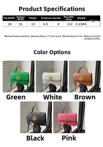 Size chart and dimensions for the minimalist PU leather handbag with gold metal clasp