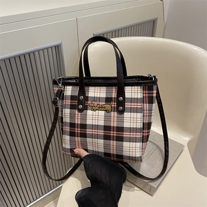 Vintage Karomuster Canvas PU Leder Eimertasche Umhängetasche Für Damen Süße Dackel Hund Stickerei Tote Schultertasche Mit Verstellbarem Riemen Lässige Mode Tasche