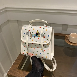Kawaii Mini Backpack Crossbody Bag PU Leather Colorful Polka Dot Cartoon Dog Embroidery Cute Small Handbag Girls Women