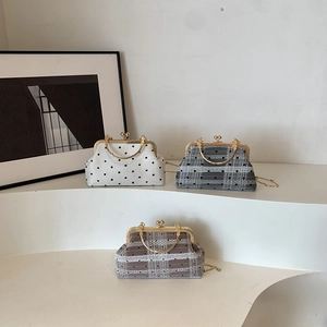 Chic bamboo handle shell bags with lace and polka dots in three retro vintage styles