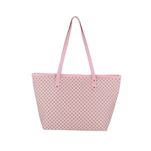 Pink large capacity tote bag with geometric vintage pattern for women shoulder wear
