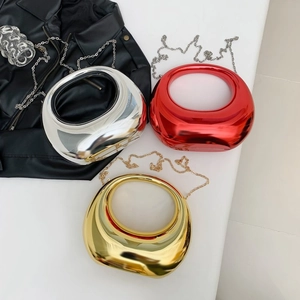 Sac à Bandoulière en Acrylique Finition Miroir Sac à Main Rond Ajouré Chaîne Bandoulière Sac de Soirée pour Femmes Style Minimaliste