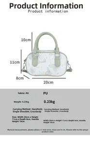Detail view of mini green butterfly PU handbag with dimensions and removable strap info