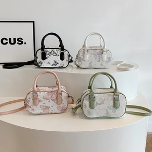 Chic butterfly print Boston bag with double handles and crossbody strap in four colors
