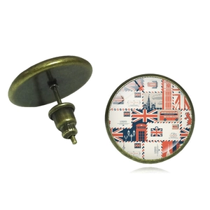 Vintage London Theme Stud Earrings Retro British Flag Big Ben Glass Cabochon Alloy Jewelry For Women