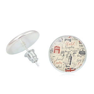 Vintage London Union Jack stamp stud earrings with Big Ben and red phone booth icons