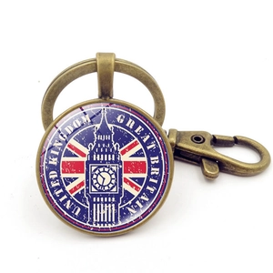 Portachiavi vintage Big Ben Londra con cupola in vetro Union Jack e chiusura bronzo