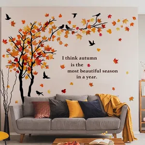 Autumn Maple Leaf Tree Wall Sticker PVC Removable Self Adhesive Quote Decal For Living Room Bedroom Home Decoration