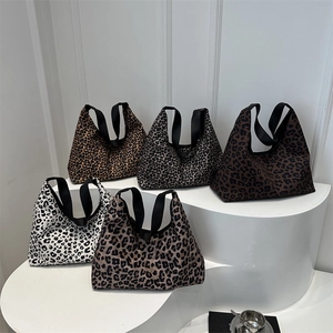 Leopard print canvas tote bags collection in multiple colors with black handles