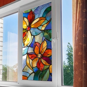 Film Fenêtre Vitrail Fleuri Autocollant Statique PVC Double Face Film Intimité Décoratif Pour Verre Maison Bureau