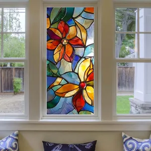 Film de fenêtre décoratif à fleurs colorées avec adsorption statique pour vitres